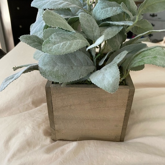 Green Faux Plant in Wooden Planter - Picture 2 of 2